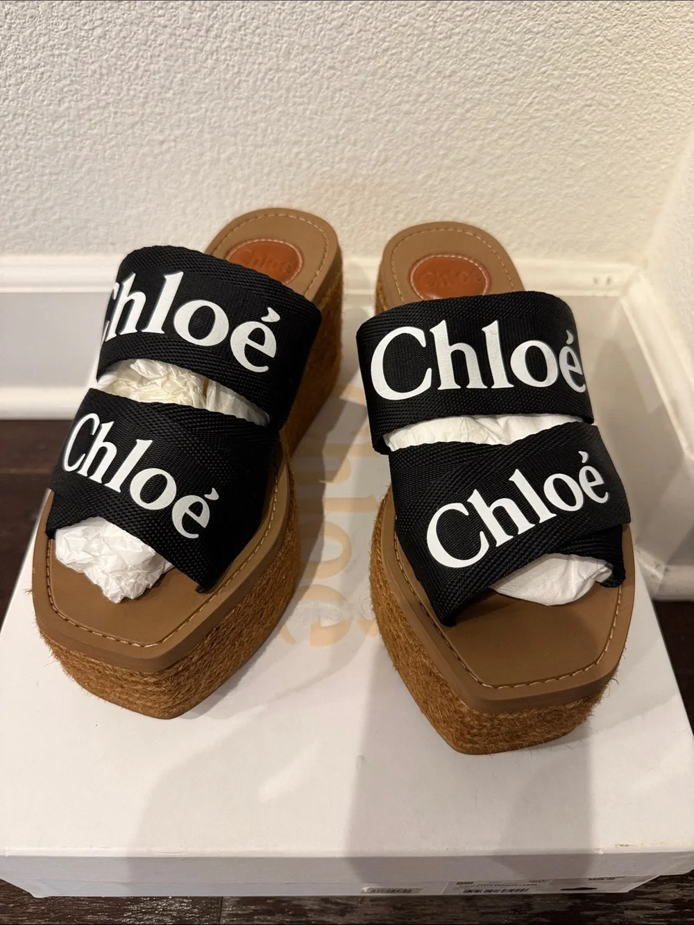 Chloé Black Logo Double-Band Platform Slides